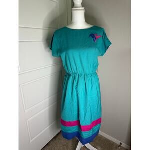 PK'S KLOSET Size 12p Below Knee Short Sleeve Dress Teal (1970s)